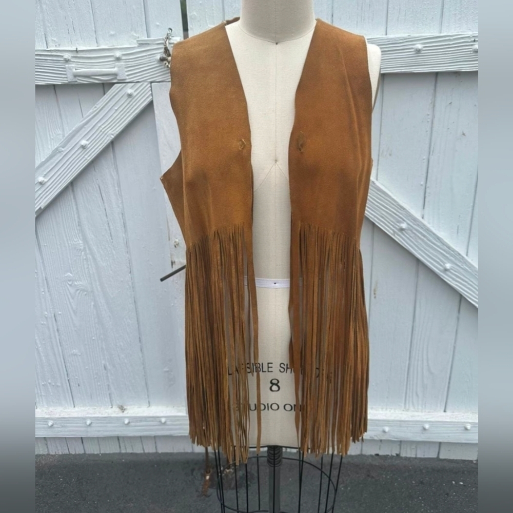Vest Gipsy brown suede sleeveless, V-neck fringe top women’s‎ XXL stretch light